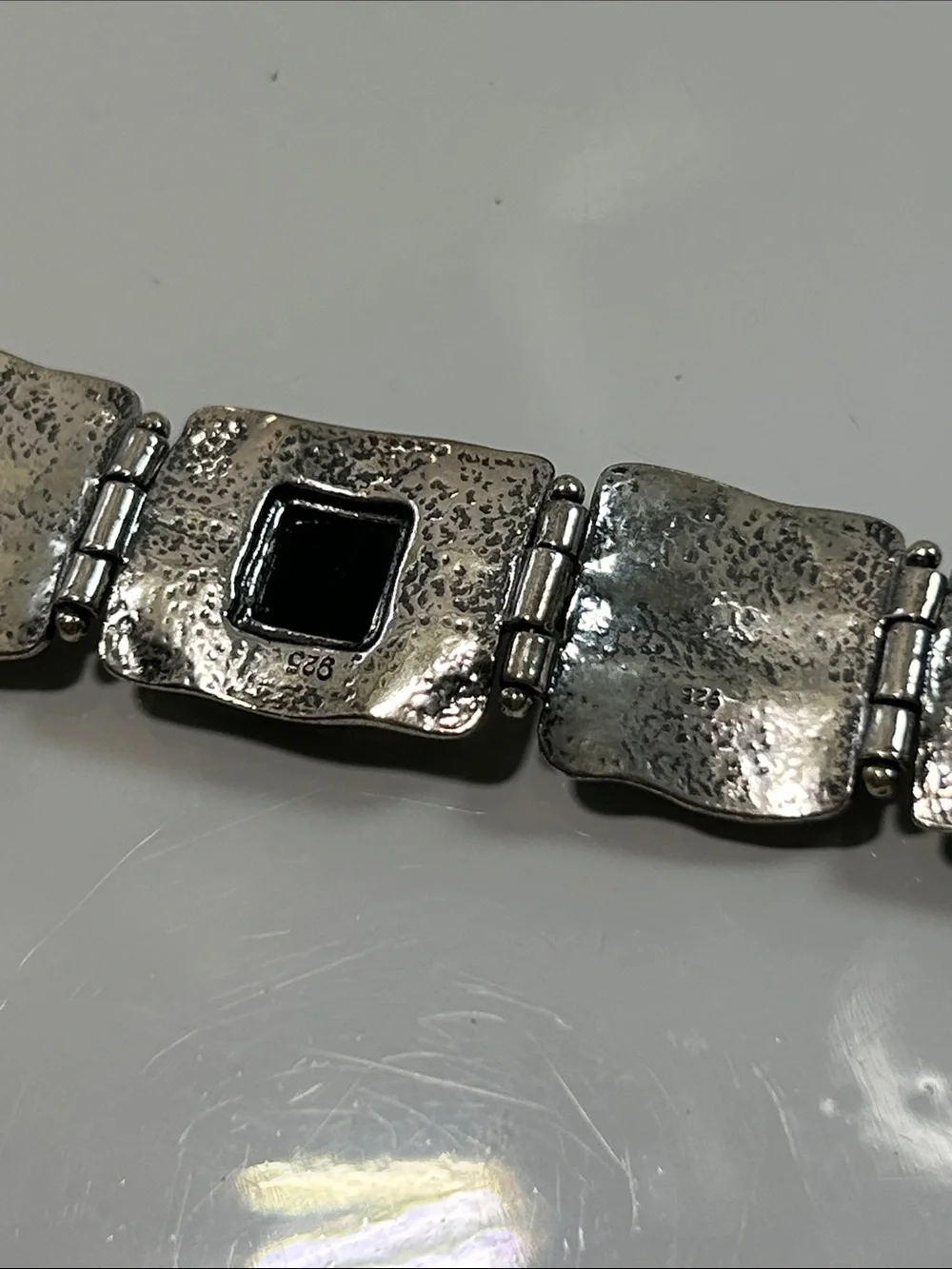 NWT Passage To Israel Hammered Panel Link Genuine Black Onyx Gemstone Bracelet